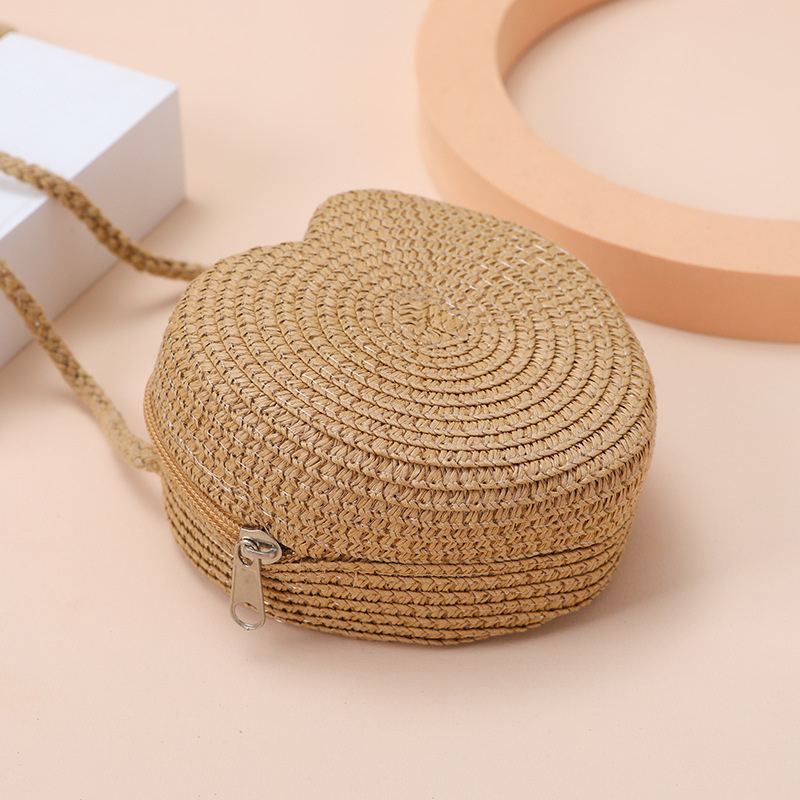Kid'S Straw Heart Shape Cute Heart-shaped Zipper Shoulder Bag display picture 15