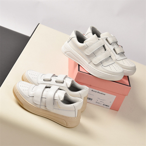  new style Ouyang Nana's favorite smiley face genuine leather thick-soled Velcro white sneakers for women, versatile trendy spring and autumn shoes