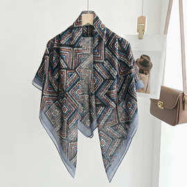 跨境热卖复古几何仿丝棉多功能包头印花方巾防晒披肩围巾女批发