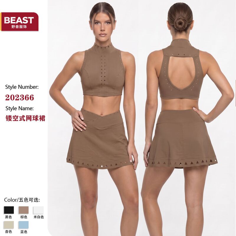 Unique Hollow-Out Backless Tennis Skirt Set for Women, Tank Top Style Tennis Outfit, Outdoor Sports Fitness Yoga Wear Set for Women
