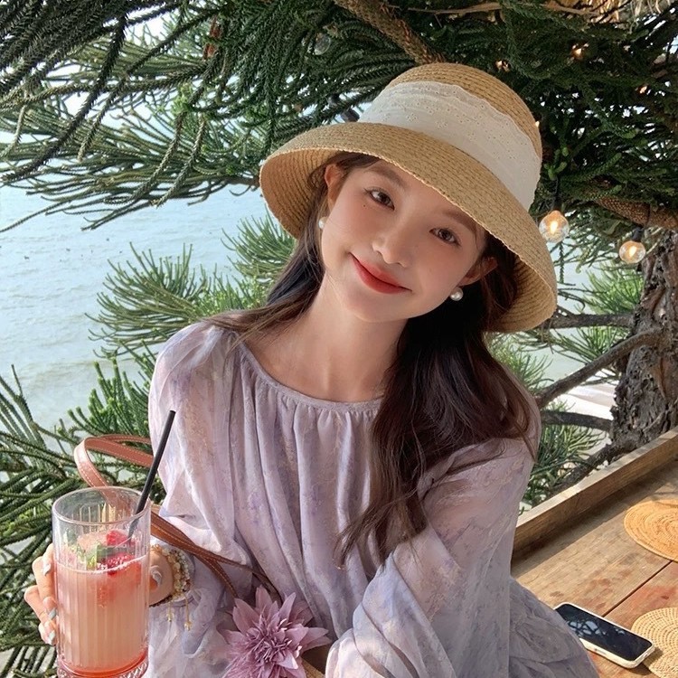 Hepburn Style Raffia Straw Hat For Beach Sun Protection Women_voghion.com
