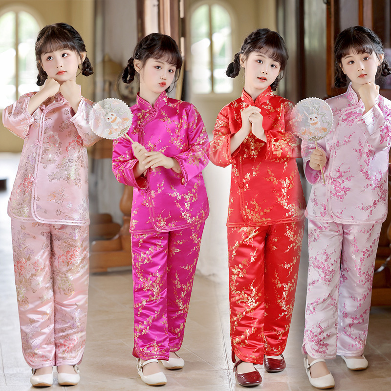 2026 New Summer and Autumn Children's Tang Suit Retro Set Chinese Style Little Girl Tops and Pants Wholesale Dropshipping