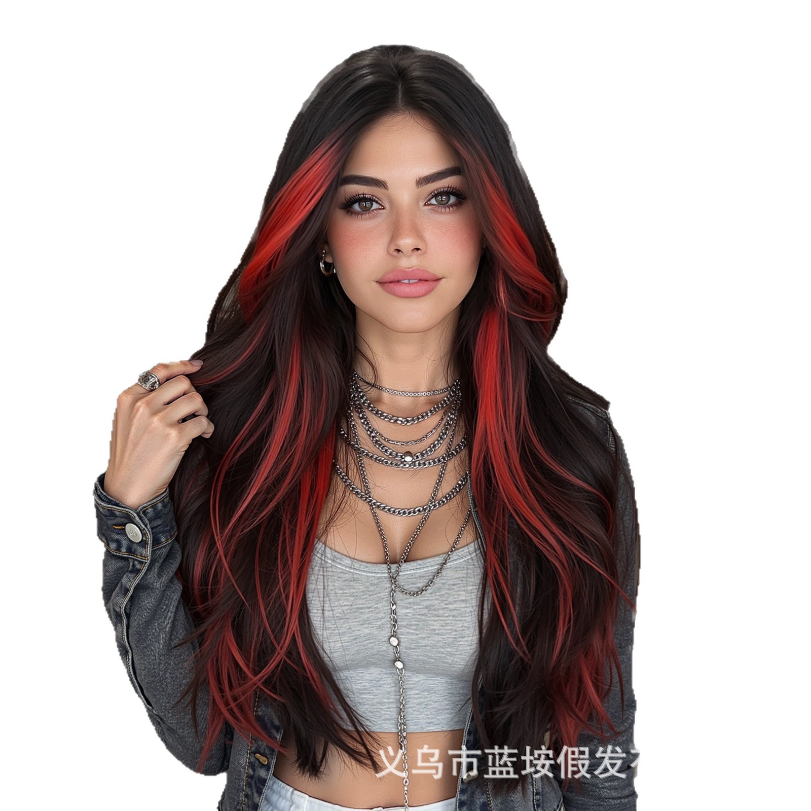 Ventas transfronterizas de pelucas de cosplay para mujeres cubiertas de cabeza elegidas teñidas de rojo ondas grandes europeas y estadounidenses de moda fibra química pelucas