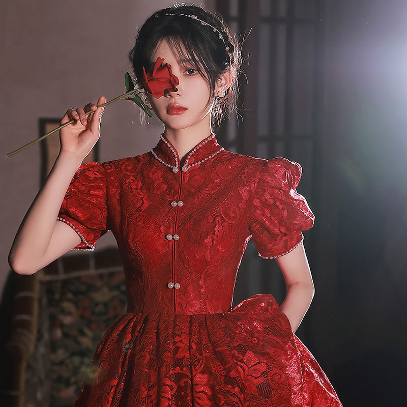 2026 New Style Red Chinese-Style Wedding and Engagement Dress for the Bride, Suitable for Petite Sizes
