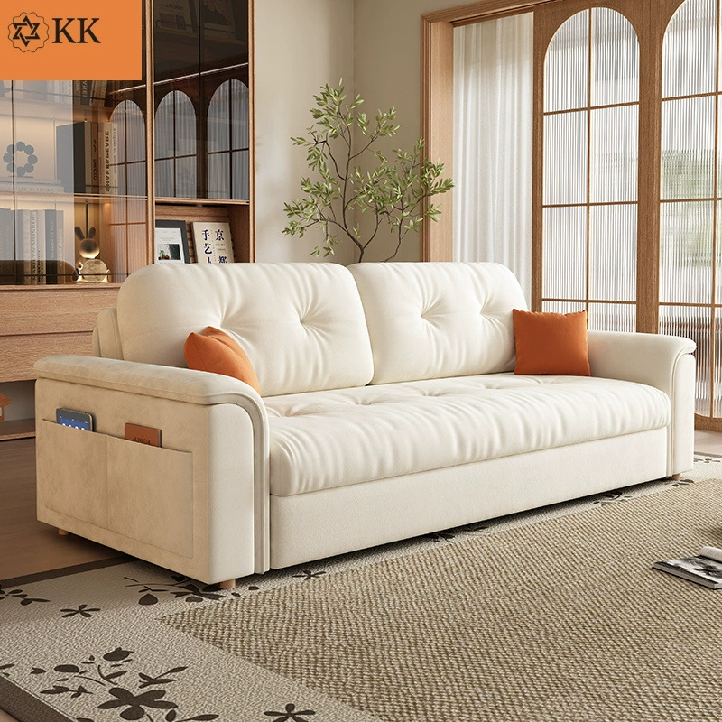 Новый многофункциональный диван-кровать двойного назначения для небольших гостиных, встроенный прямой складной диван в популярном кремовом стиле