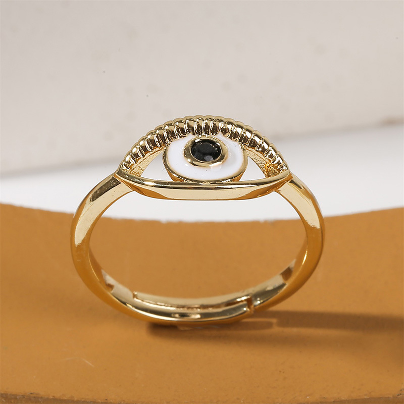 Joyería De Anillo De Galvanoplastia De Oro Real Con Ojo Ajustable De Circón Con Incrustaciones De Cobre display picture 1