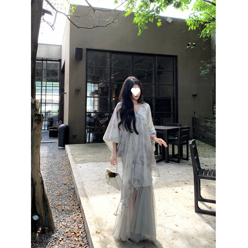 JUEMEI |2025巨好看的夏装薄纱连衣裙女宴会新中式禅意风长裙子|undefined
