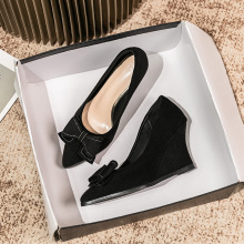 坡跟单鞋女2022春秋新款尖头时尚百搭高跟鞋浅口
