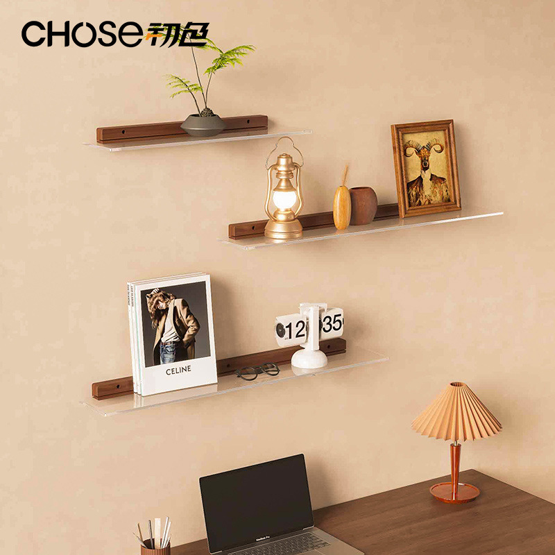 Estante de pared acrílico de madera maciza simple moderno, dormitorio, sala de estar, porche, partición de acabado, estante de almacenamiento de cosméticos