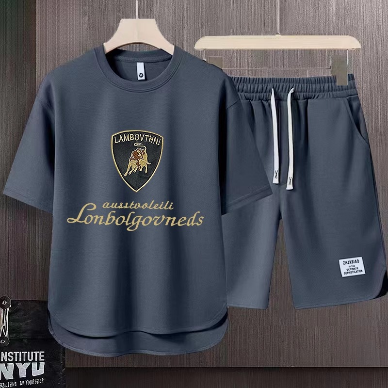 Ensemble t-shirt et short homme en gaufrette pour été décontracté_voghion.com