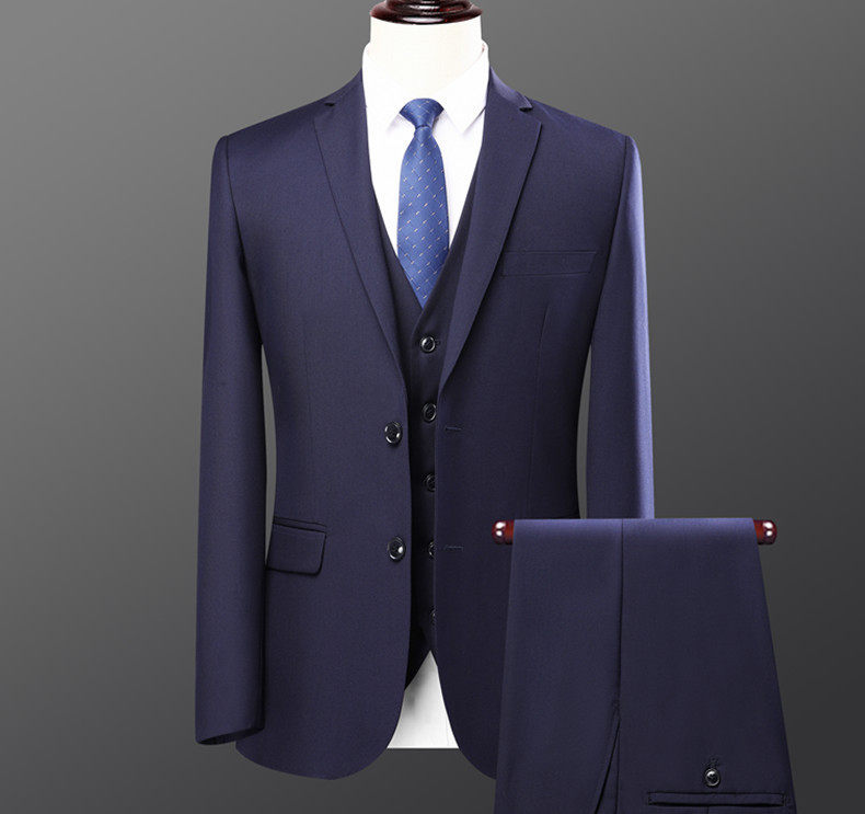 Bộ vest nam hai mảnh dáng ôm, áo vest cổ bẻ phẳng một hàng cúc, lễ phục cưới và đi làm — Bộ áo và quần một cúc màu xanh navy, Bộ đồ hai cúc màu xanh tím than (áo + quần), Bộ đồ hai cúc màu xám (áo + quần), Bộ đồ màu xám một cúc (áo + quần) chi tiết 17