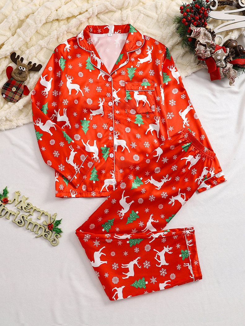 Año Nuevo europeo y americano traje de pijama entre padres e hijos seda artificial Primavera y otoño decoración del hogar completo Navidad Nuevo Hogar desgaste de dos piezas de invierno