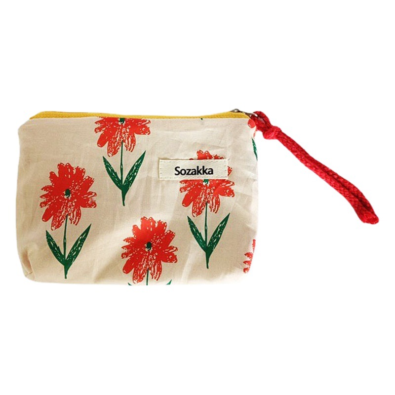 34224 estilo japonés contraste color de encaje rojo sobre las mujeres bolsa cosméticos portátil monedero lavado almacenamiento