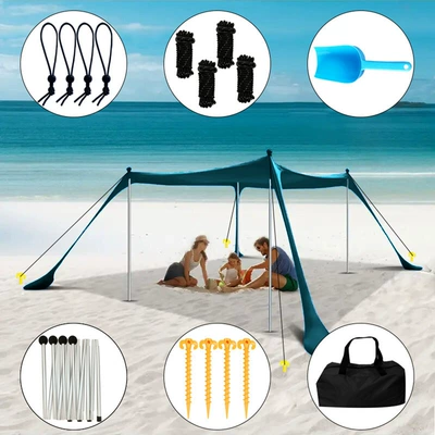 Avtomobil yan çətirləri — Tent Seaside Camping Awning - malachite-green-4-aluminum-poles-200210150cm