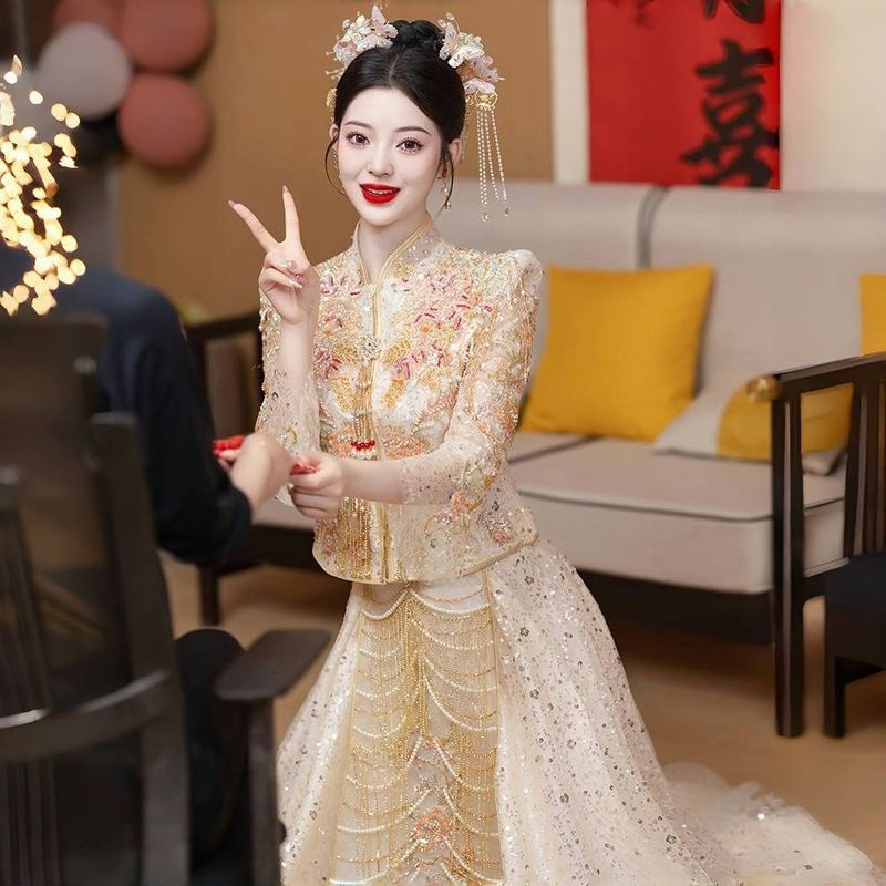 春秋季秀禾服婚服2025新款香槟色新娘结婚中式嫁衣出阁敬酒秀和|undefined