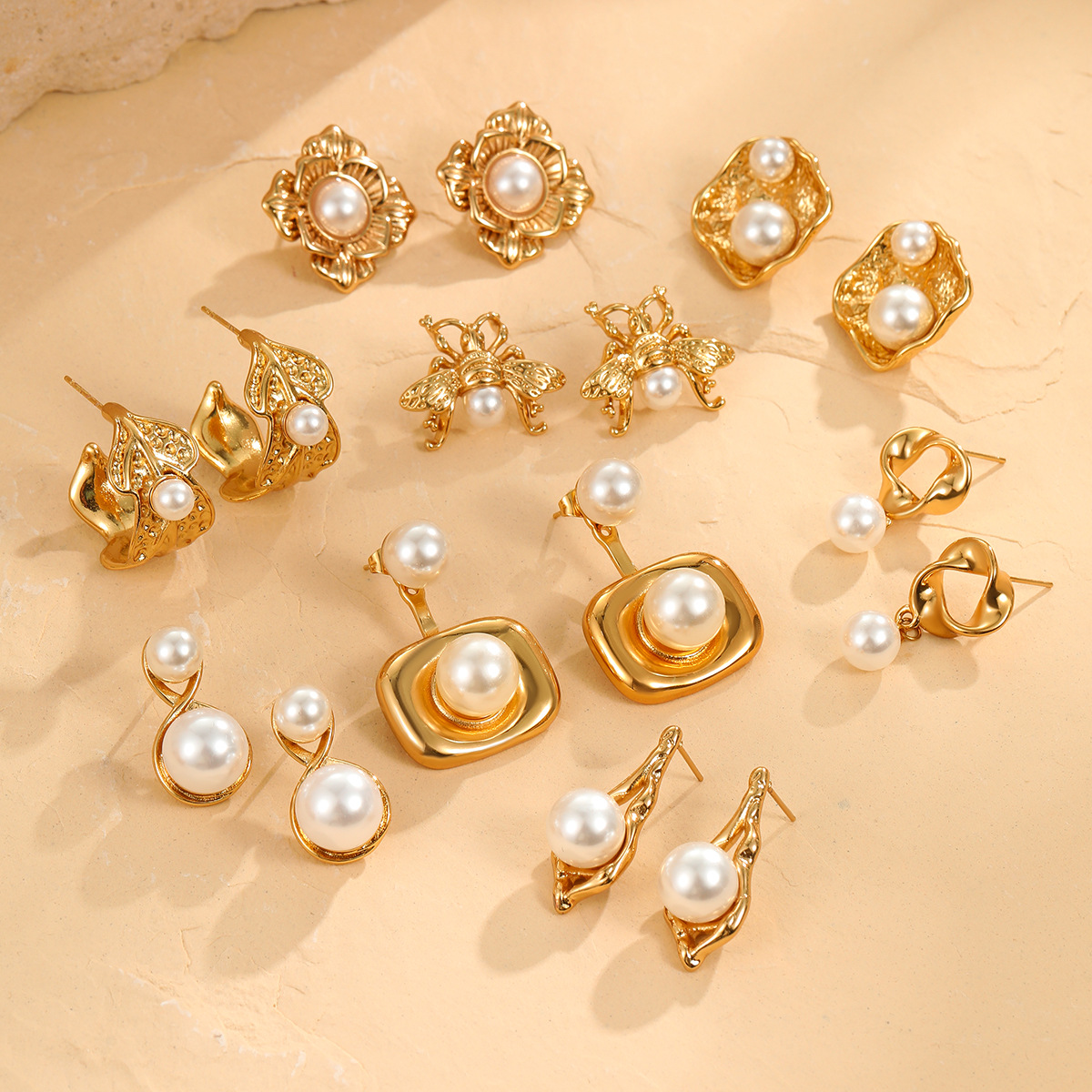 Fashionable design retro earrings pearl stainless steel