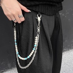 美式高级感绿松石挂饰牛仔裤裤链链条挂链装饰西裤珍珠配饰腰链潮