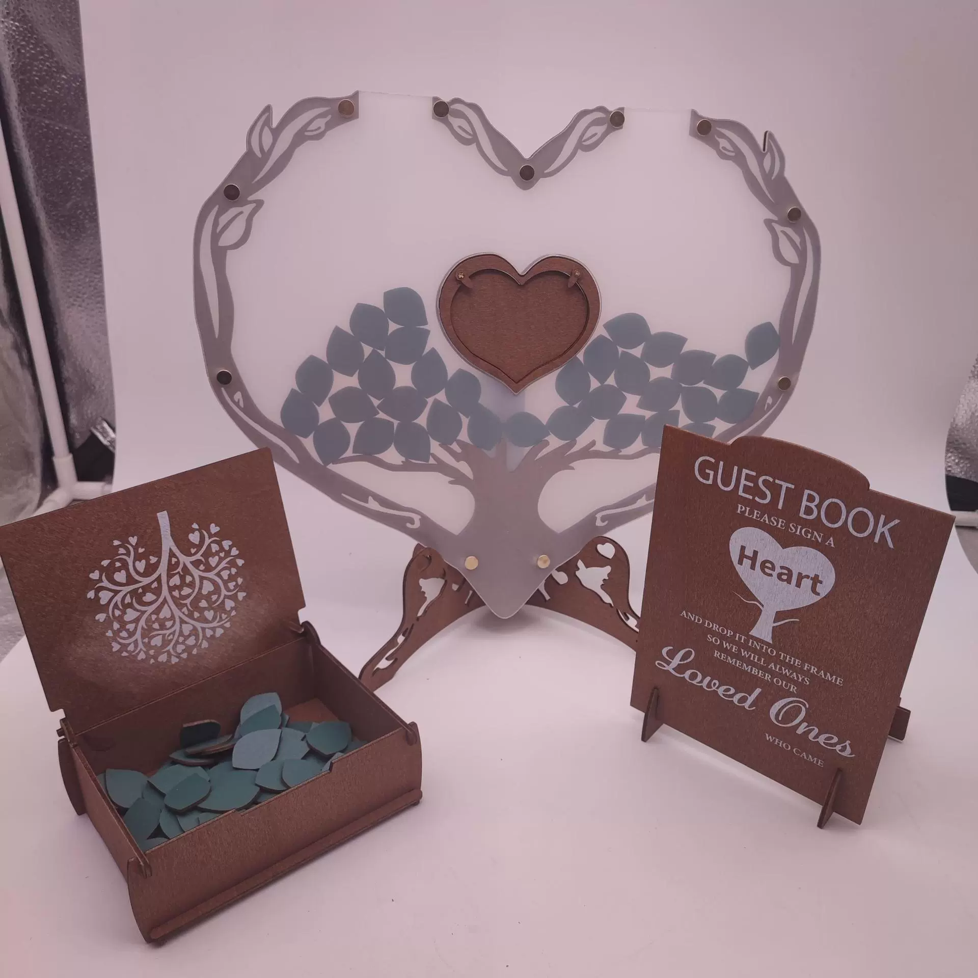 跨境Guest Drop Box木质心形宾客留言投递箱纪念日结婚礼物工艺品