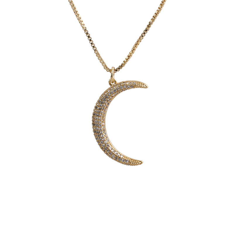 fashion simple moon star pendant gold micro-inlaid zircon necklace