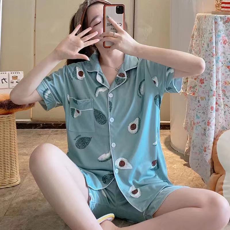 Pantalones cortos de manga corta de verano, pijamas de rebeca, damas, estilo de princesa de estudiante coreano, traje de casa de dibujos animados dulce y lindo
