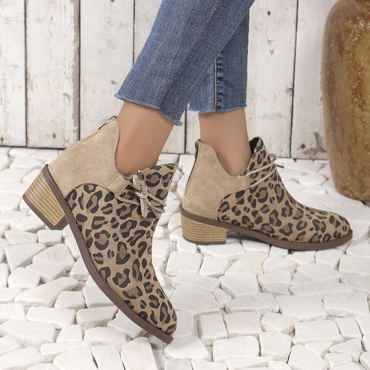 Große größe leopard print niedrigen ferse spitze kurze stiefel weibliche herbst und winter neue ein fuß steigbügel_voghion.com