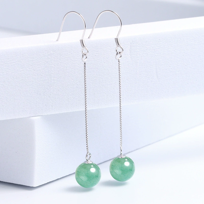 Long retro earrings jade, silver 925 sample, light luxury style
