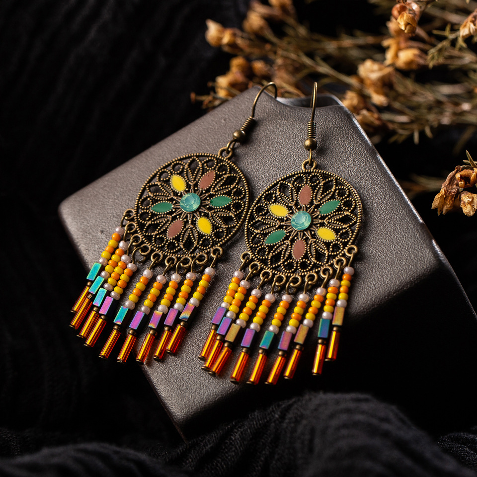 Bohemian Big Hoop Tassel Alloy Earrings display picture 3