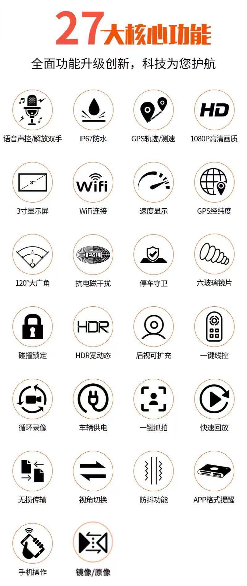 Motorcycle Driving Recorder Hd 1080P Intelligent Voice Control Gps Waterproof Wifi Riding Camera