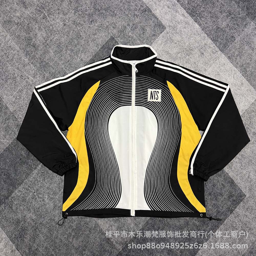 NTS co-branded trendy casual sports windbreaker jacket with stand-up collar, embroidered double-layer football training wear, long sleeve