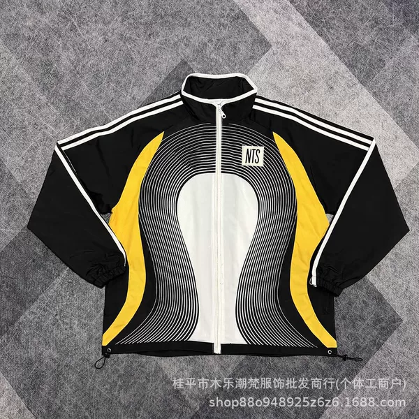 NTS co-branded trendy casual sports windbreaker jacket with stand-up collar, embroidered double-layer football training wear, long sleeve