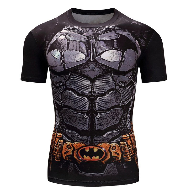 Qianxiong 3D Printed Aliexpress Short-Sleeved Iron Man High-Elastic Fitness Bodysuit Sports Men's T-Shirt Quick-Drying Clothing