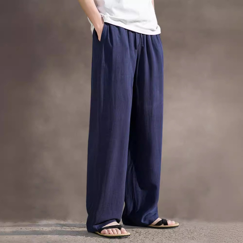 Chinese Style Linen Casual Pants Men's Summer Thin Loose Straight Wide Leg Trousers Cotton Linen Breathable Drape Pants Chinese Style Linen Casual Pants Men's Summer Thin Loose Straight Wide Leg Trousers Cotton Linen Breathable Drape Pants