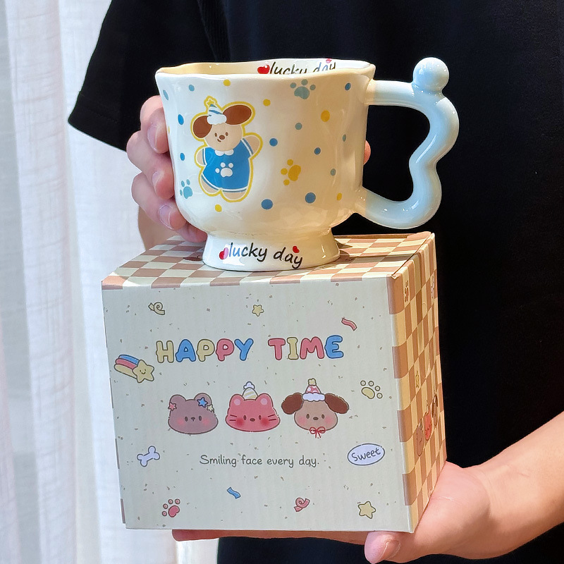 見栄えの良い子犬とウサギのマグカップ、カップルのセラミックドリンクカップ、女の子の誕生日プレゼント、オフィスコーヒーカップ|undefined