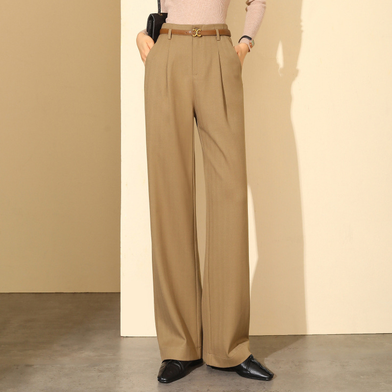 正品天丝羊毛西装裤子女2025秋冬垂感拖地休闲长裤高腰百搭阔腿裤