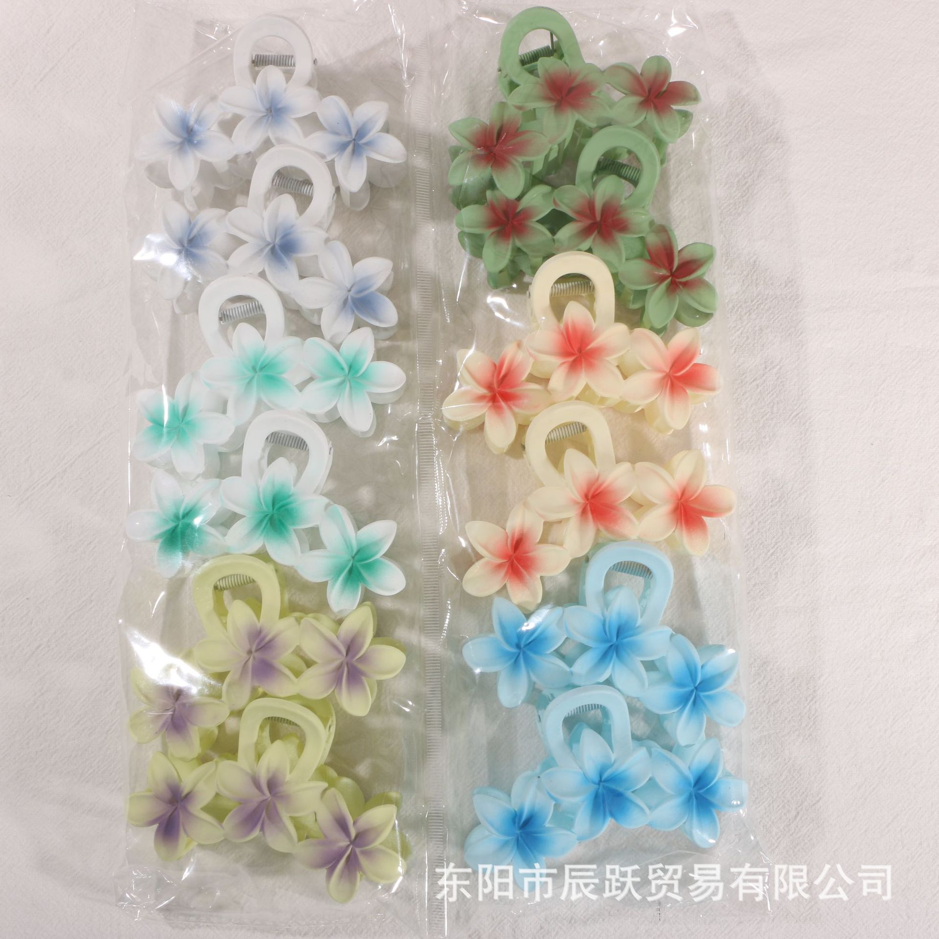 Nuevo color frangipani acrílico pinza para el cabello flor pinza de agarre de alta calidad elegante accesorio para el cabello de mujer pinza de tiburón de agarre lateral