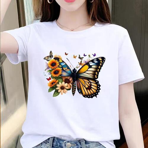 2025 Women's Korean Spring Summer Casual Loose Plus Size Student Slimming Comfy Round Neck Short Sleeve T-Shirt