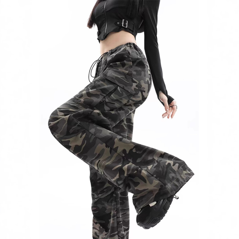 2025 Spring Camouflage High Waist Workwear Women's American Design Niche Straight Loose Wide Leg Pants Trendy Wholesale