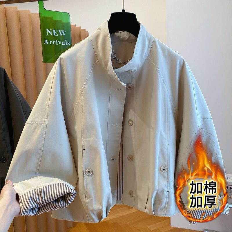 欧货英伦风立领夹克外套女2025新款宽松休闲内里条纹短款风衣上衣|undefined