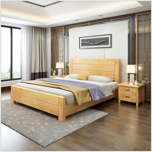 New Chinese Solid Wood Bed 1.8m Large Bed 1.5m Double Bed Economical Simple Modern Furniture Master Bedroom Storage