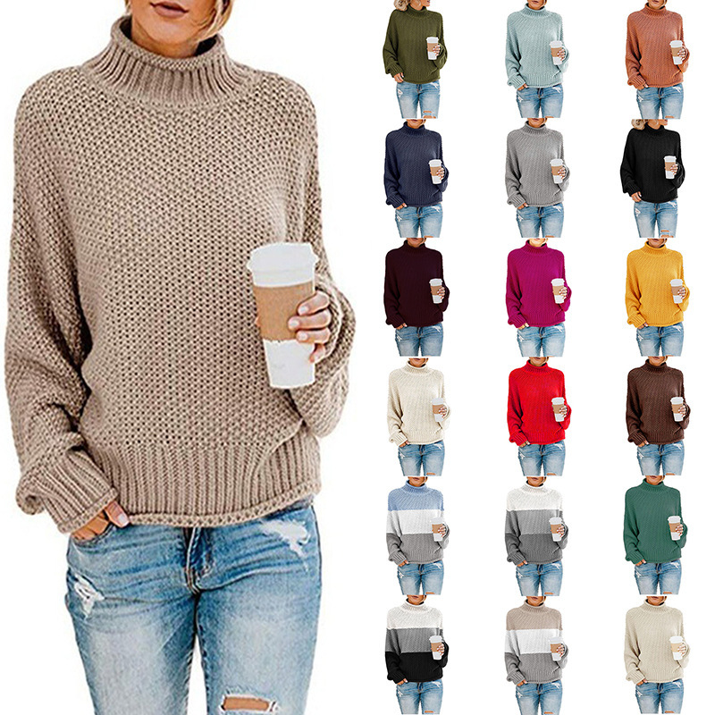 Damen-Rollkragenpullover, Freizeitmode, gestreifter Pullover, Herbst- und Winter-Damenkleid_voghion.com