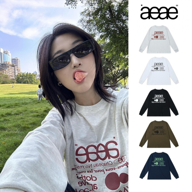 Korean Niche Trendy Brand Aeae Long-Sleeved T-Shirt Women's Early Autumn New Loose Round Neck Letter Printed Couple Tops
