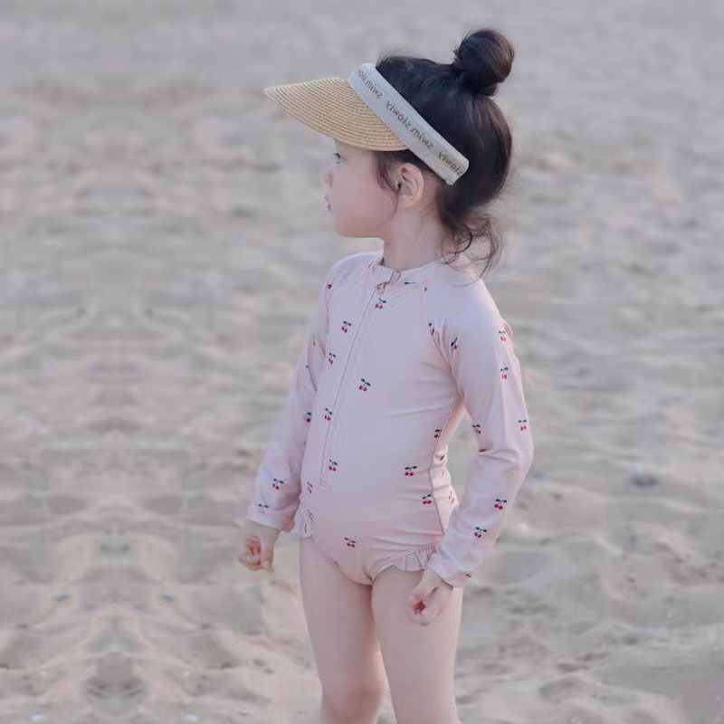 夏季儿童泳衣女童宝宝连体长袖防晒速干游泳衣洋气小女孩可爱泳衣|undefined