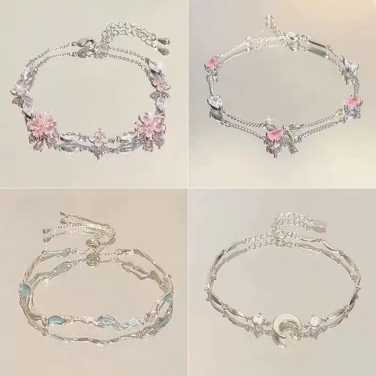 Sakura Pink Zircon Bow Bracelet Niche Light Luxury Temperament Cool Feeling Bestie Trendy Women's Jewelry