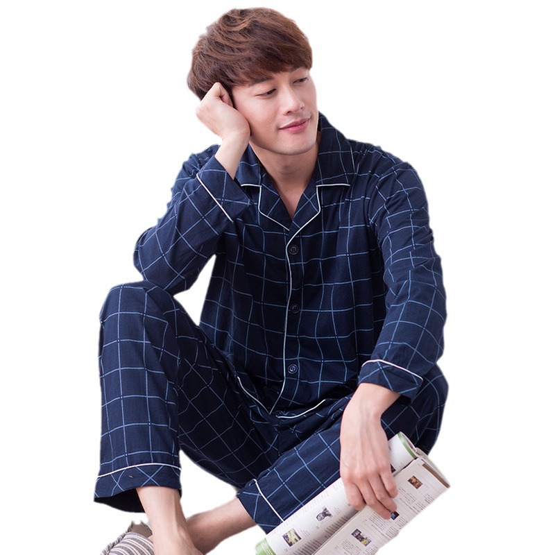 Hombres de manga larga 100% algodón abuelo pijamas de mediana edad y ancianos Primavera y otoño Invierno algodón papá ropa para el hogar ropa casual de los hombres