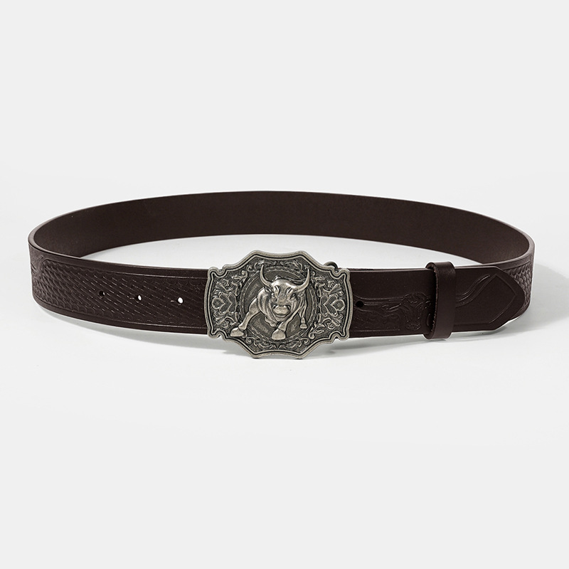 Men's Genuine Leather Belt Vintage Style Western Denim Belt_voghion.com