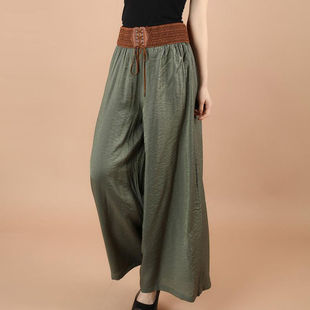 Mom's Summer Clothing New Wide-Leg Pants Spring and Summer High-Waisted Casual Pants Loose Large Size Thin Nine-Point Pants Women's Culottes