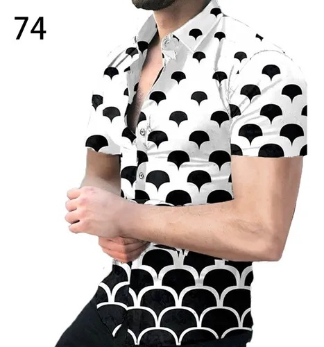 2023 Comercio exterior europeo y americano de los hombres de primavera nueva manga corta impresa casual solapa más tamaño camisa de los hombres