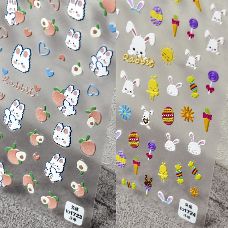 Tomoni Embossed 1723 Hot-Selling Adhesive Cute Nail Stickers Japanese Style 5D Nail Stickers Little Rabbit