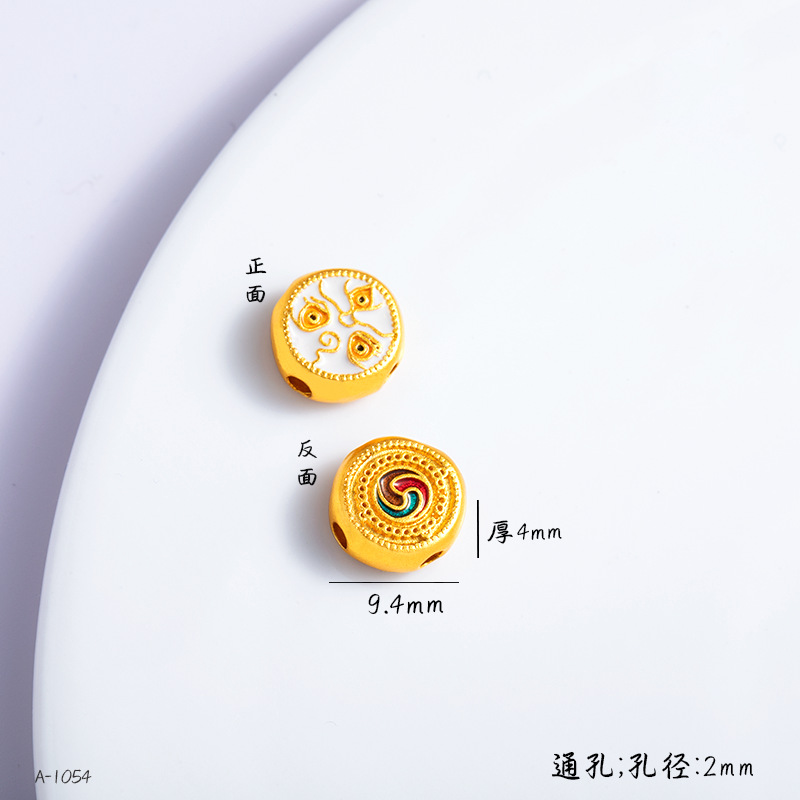 Copper Gold-Plated DIY Jewelry Accessories Wholesale, High Color Retention, Enamel Small Spacer Beads with Fortune Character, Through-Hole Enamel Jewelry