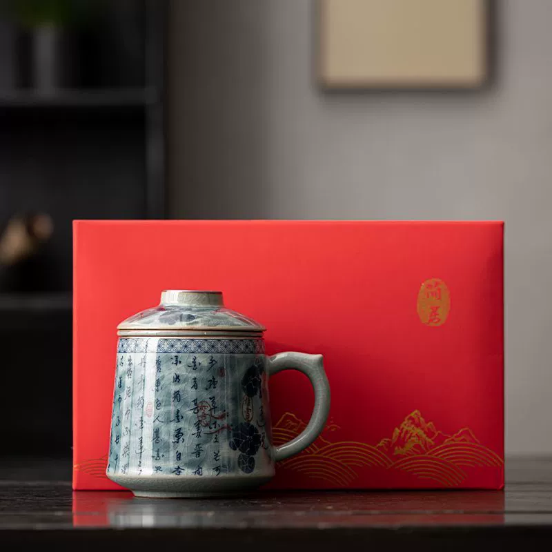 Синие и голубые керамические офисные чашки китайский стиль ретро лотос ледяной трещинной глазури открытый офис высококачественный чай для разделения чайной чашки